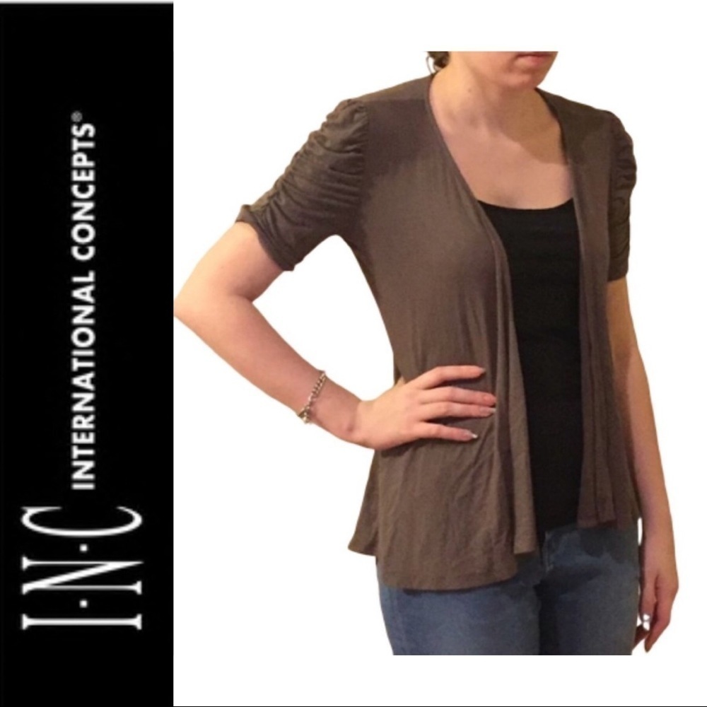 INC Short Sleeve open cardigan Olive Size S